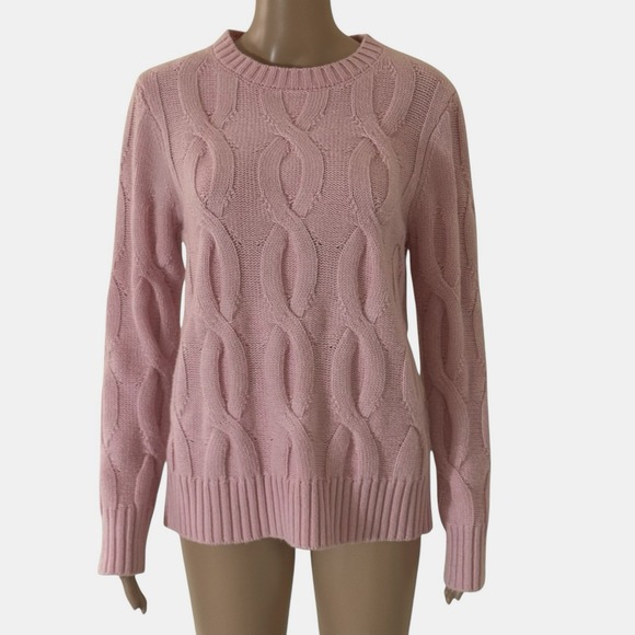 STS Sail To Sable Womens LambsWool Blend Cable Knit Crew Neck Sweater Top Pink M - Picture 1 of 7